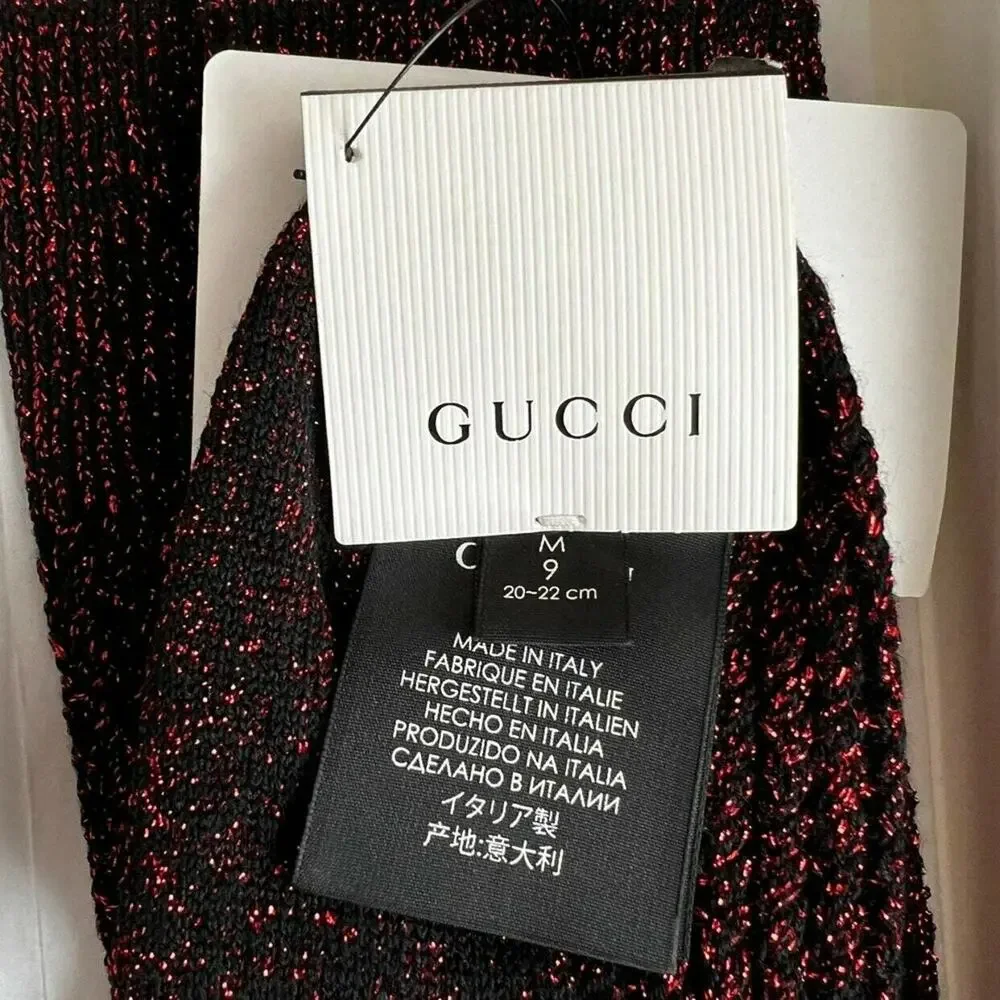 Gucci Wool Red/Black Metallic Crew Socks, M9 20-22cm